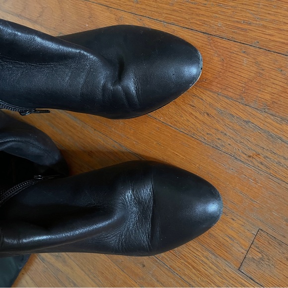 Black leather thigh high over knee ruffle tall boots otk boho club heels - Picture 11 of 16